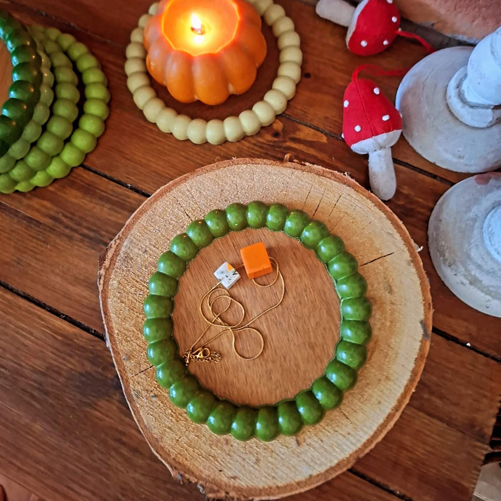 Δισκάκι bubble, green vibes, Jesmonite - wood